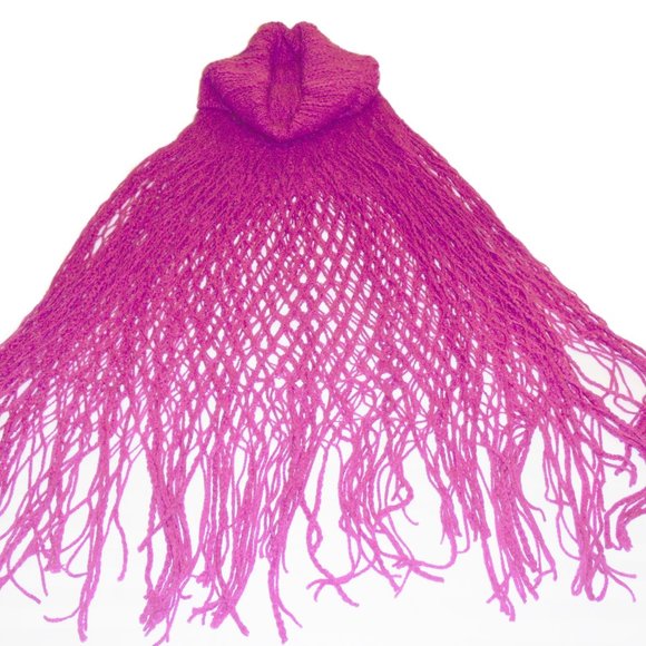 Neck Warmer Tube Scarf Poncho Pink Fishnet Long Fringe See through one size - Picture 6 of 8